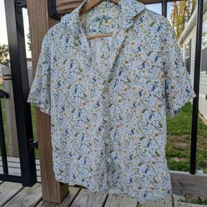 Alan Flusser Mens Floral Wildflower‎ Print Short Sleeve Button Up Shirt White XL